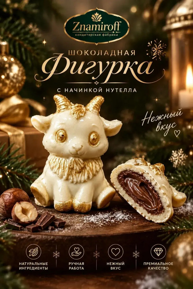  Шоколад фигурный "Мультяшный козлик" белый шоколад с начинкой нутелла(блок 5шт по 70г) в Братске